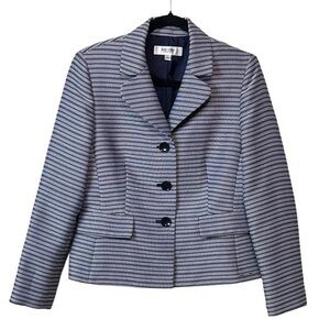 Jones‎ NY Collection Navy Blue White 3 Button Blazer Sz 10